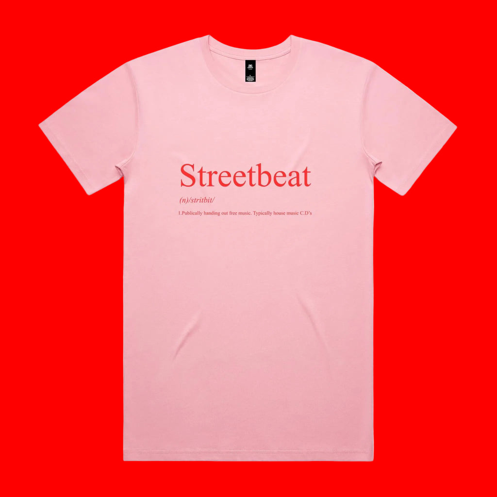 Pink t-shirt with 'House Junkie' text on a red background