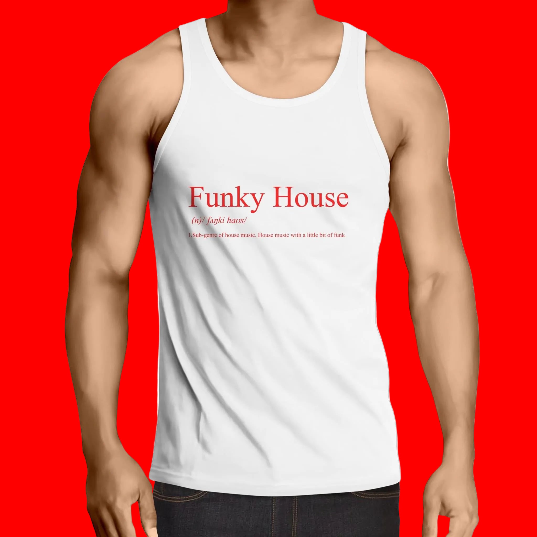 Funky House Fiery Red Lowdown - Mens Singlet Top