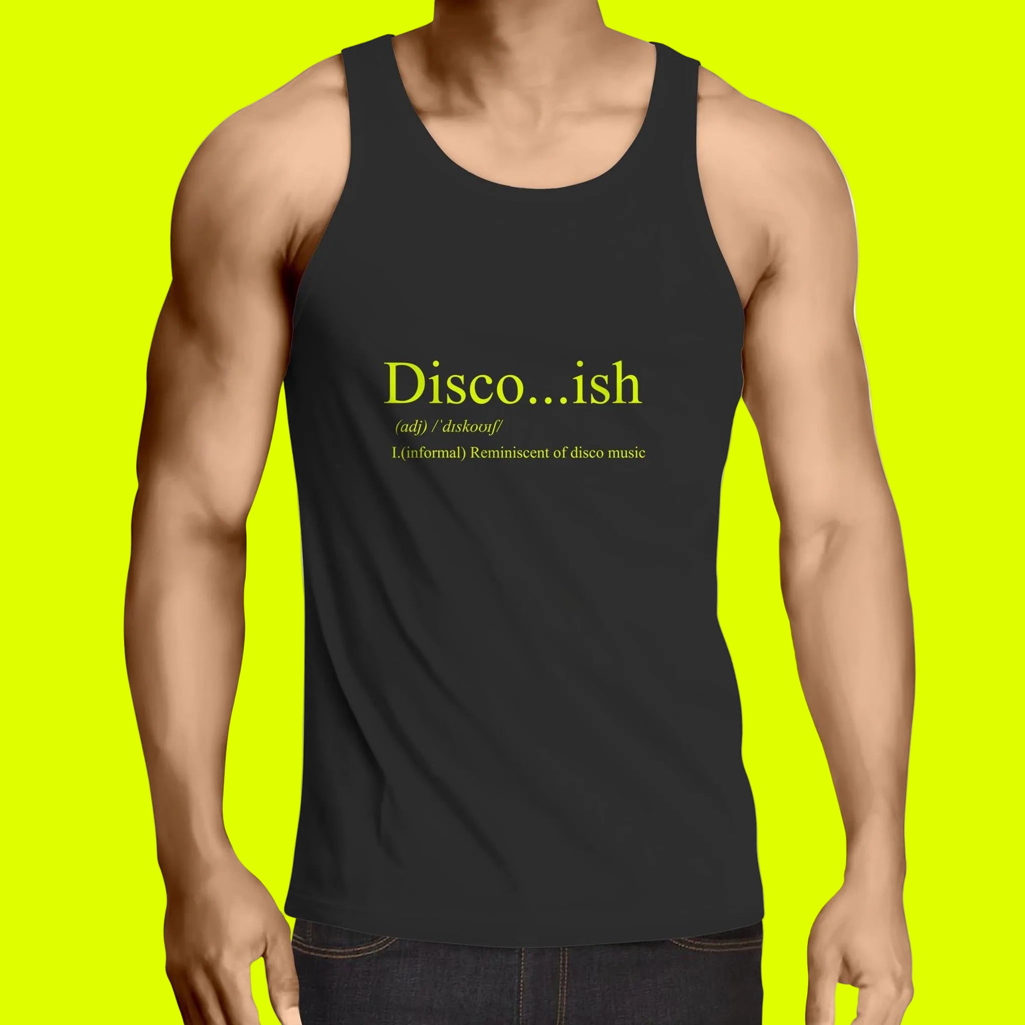 Disco...ish Chartreuse  Lowdown - Mens Singlet Top